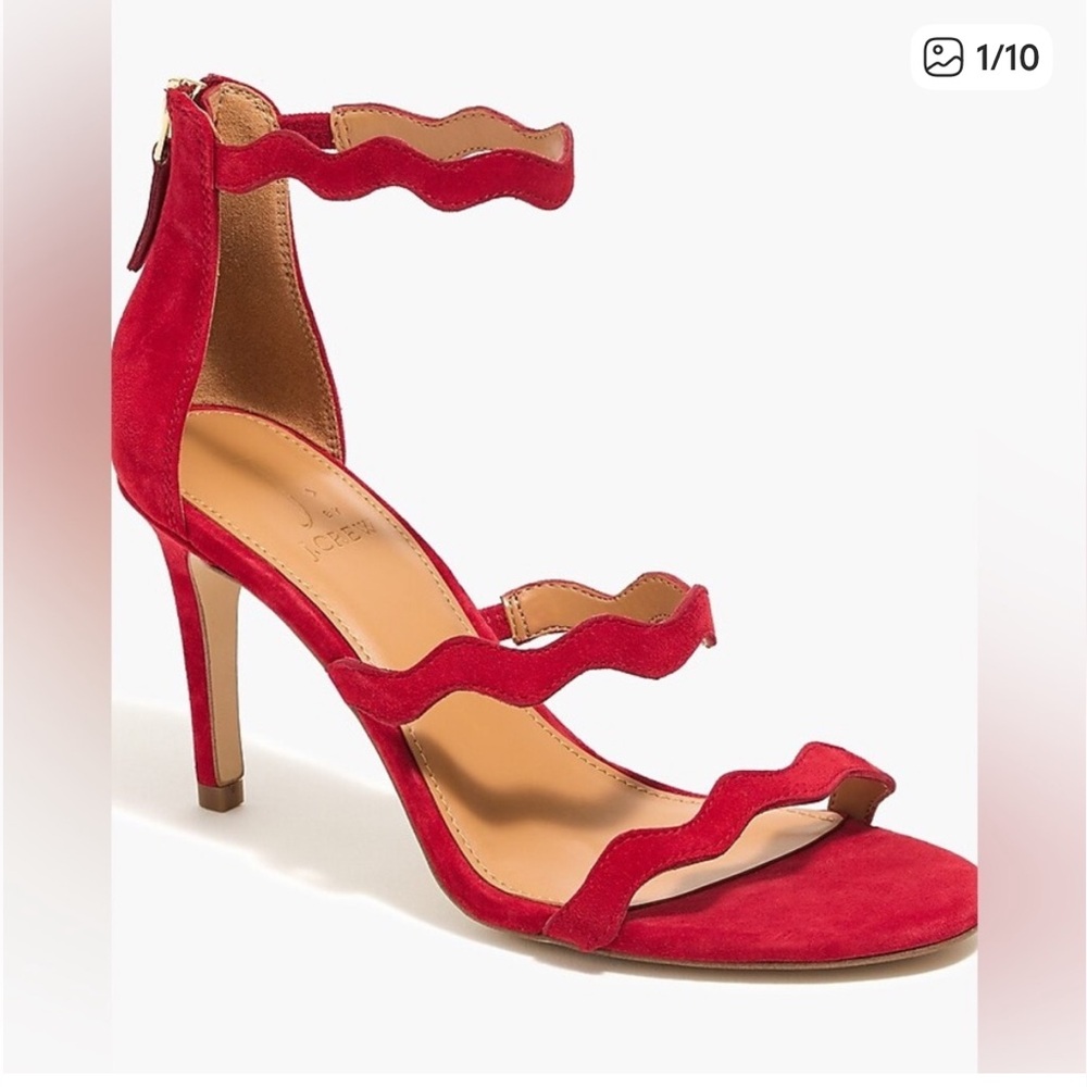 J. Crew Red Scalloped Suede High Heel Sandals